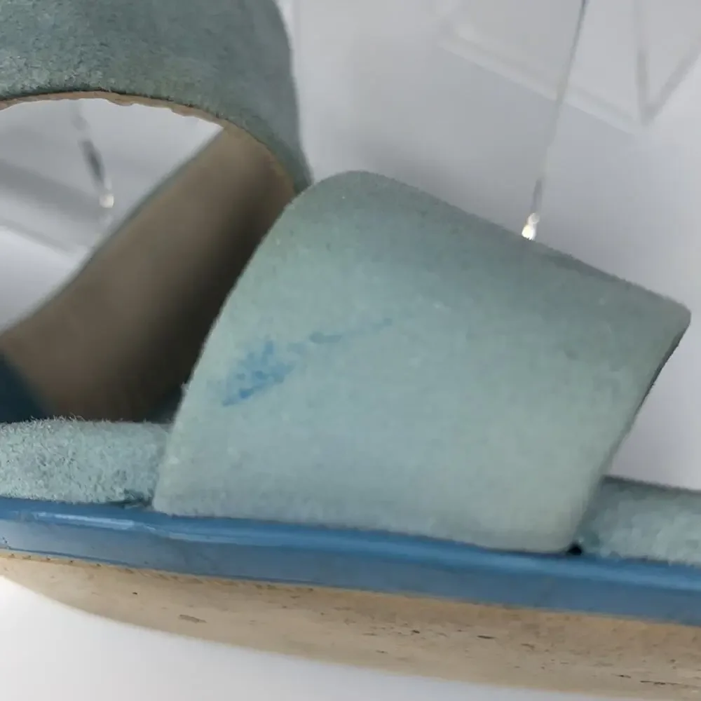 ZARA Sandals Size 6.5 (37) baby blue chunky 2.25" heels - Picture 13 of 14